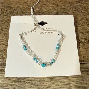 LC Lauren Conrad Silver and Turquoise Heart Bracelet, NWT